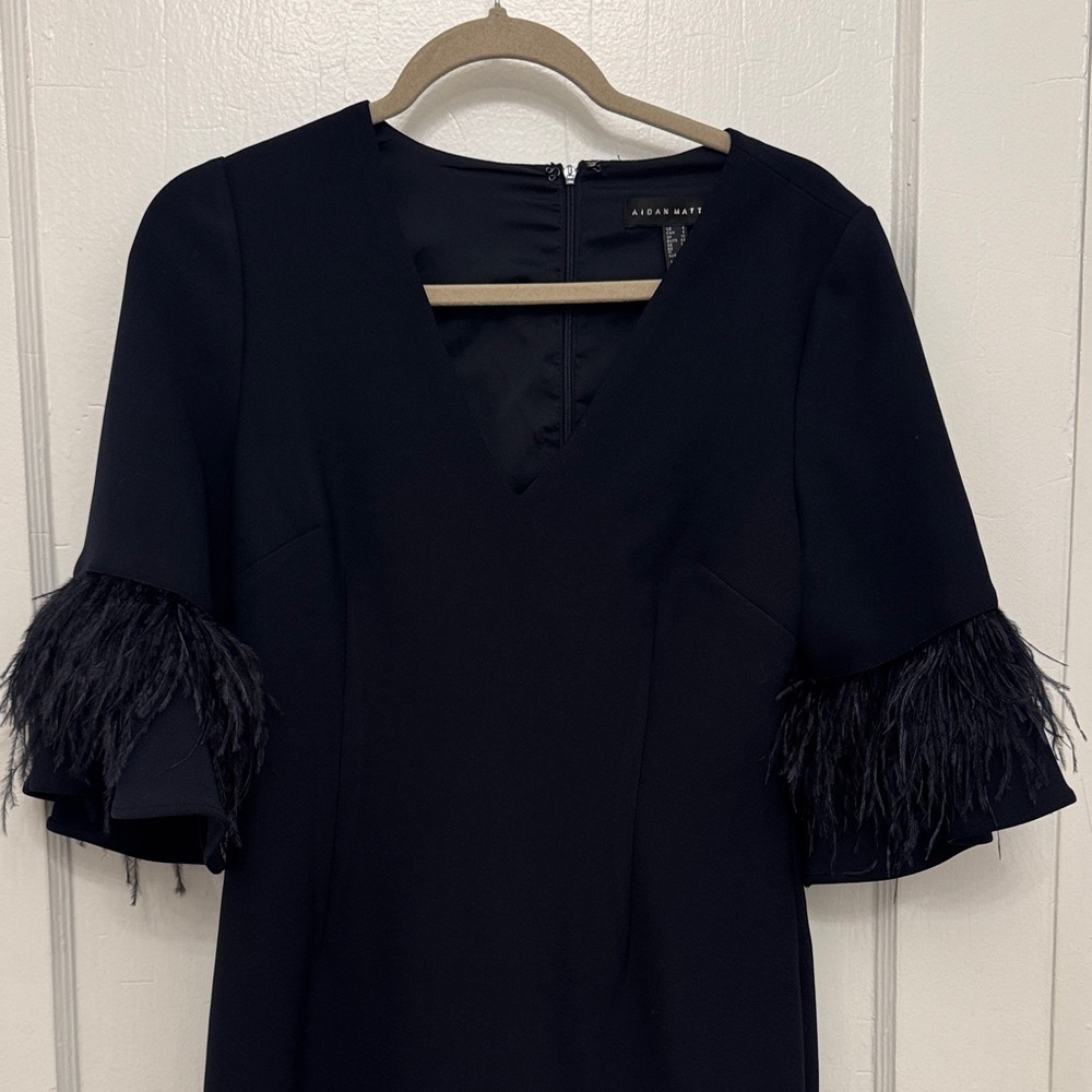 Aidan Mattox Navy Feather dress - Picture 4 of 15